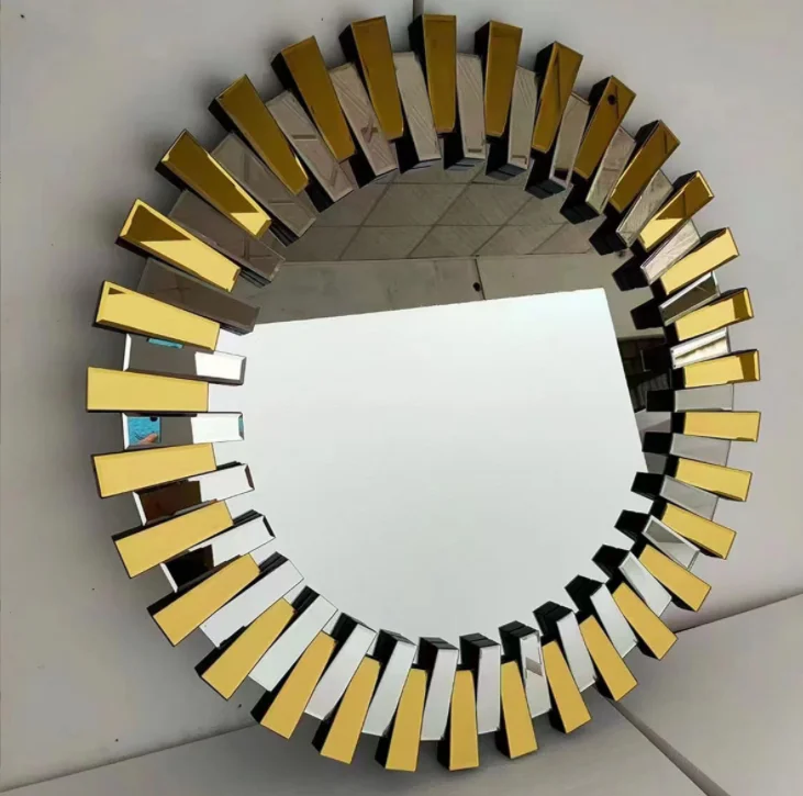Modern Minimalist 3D Gear Design Decoration Hanging Mirror Round Silver Gold Wall Mirror For Home Hotel