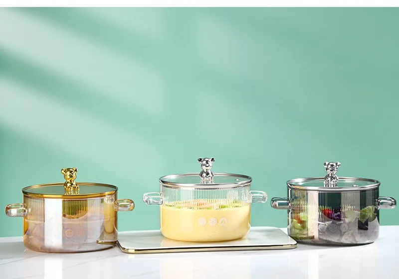 High borosilicate glass vertical grain  Heat resistant thickening open fire stew pot with cover coffee glass mulled wi