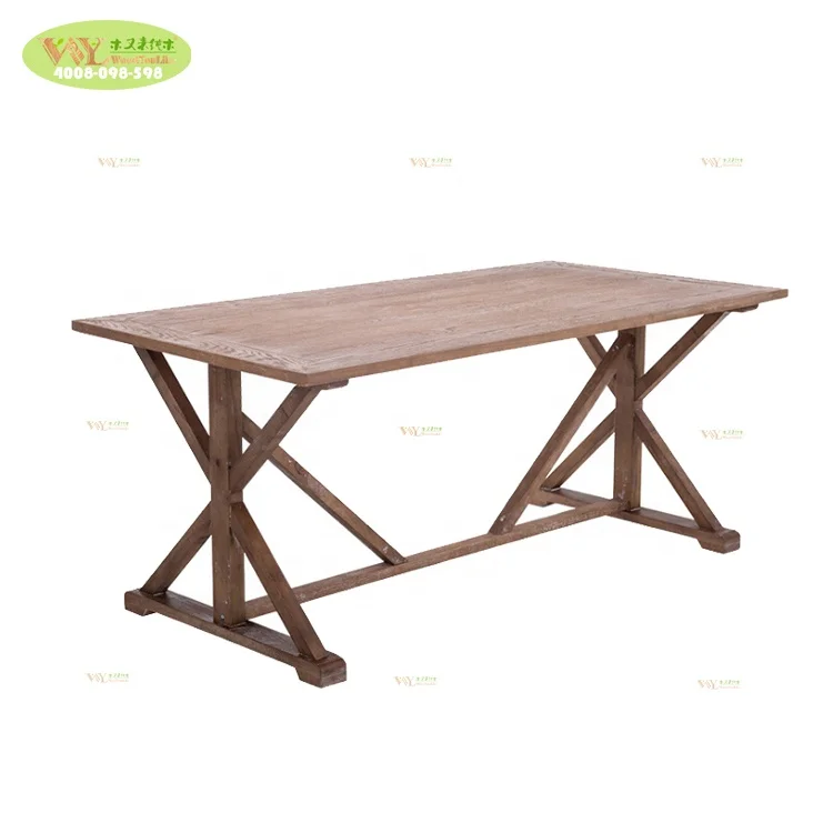 Vintage solid old wood pedestal design dining table / French countryside event oak wood dining table for wedding