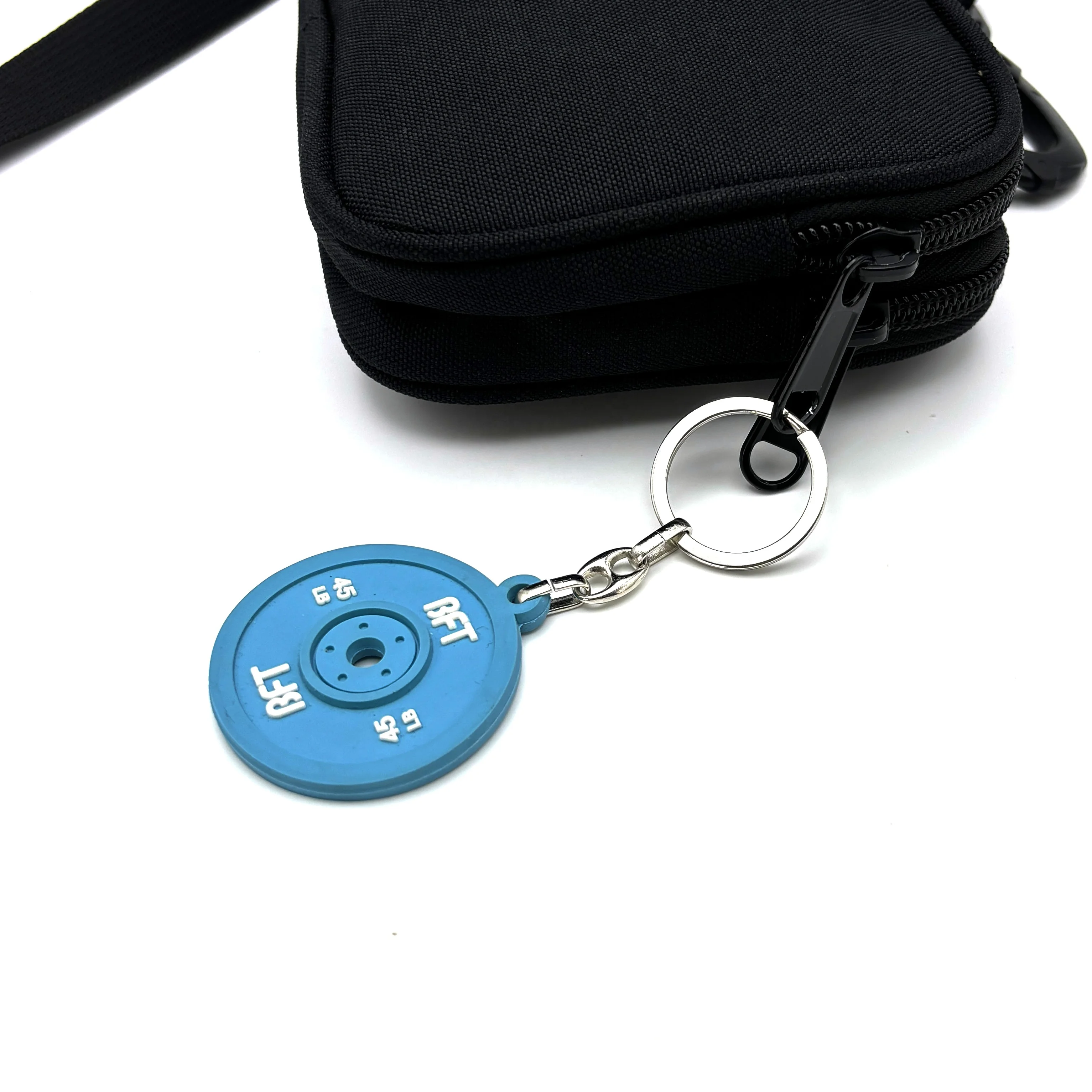 Custom 3D Gym Keychain Double Side PVC Rubber Fitness Dumbbell Keychain Pvc Rubber Keychains Key Ring With Logo