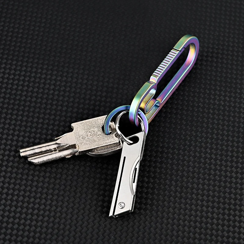 Mini Titanium Alloy Keychain Razor Sharp Folding Knife D2 Steel Blade Built-in Keychain Hole For EDC