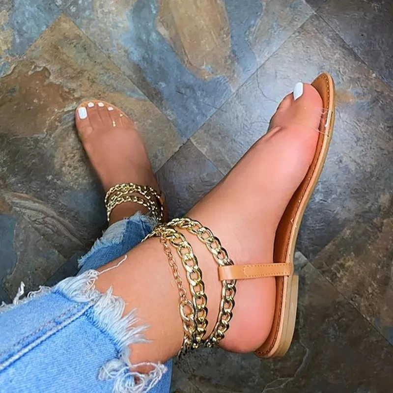2021 Summer Flat Sandals Women Transparent slides Fashion Gladiator sandlaes Ladies Chain Open Toe Outdoor   e-27-1