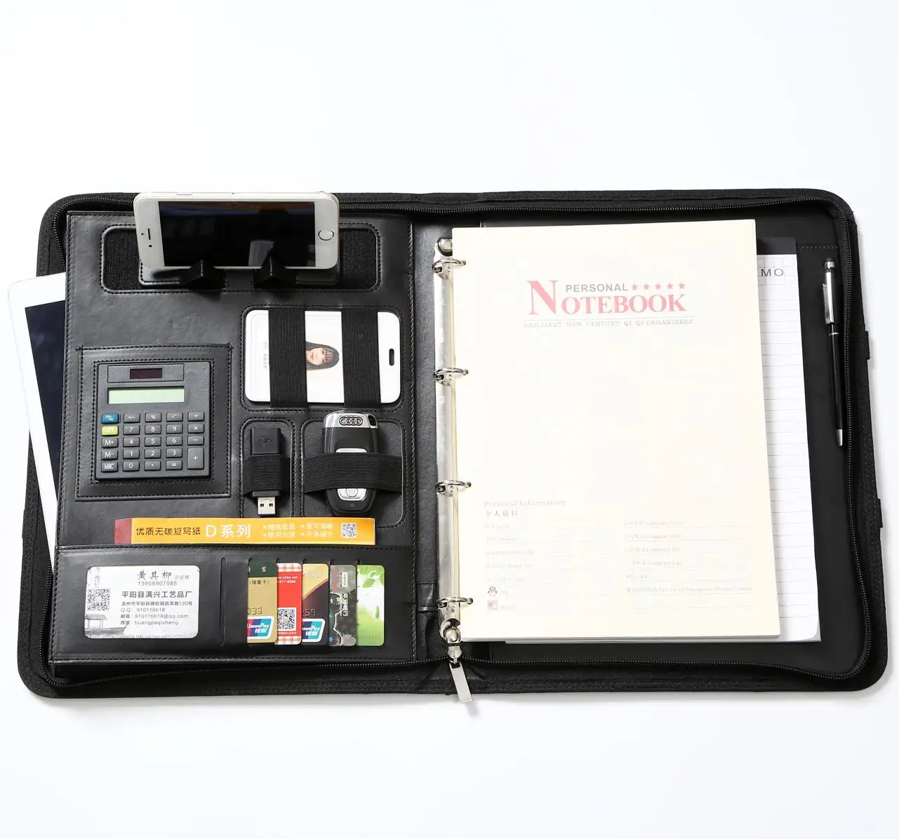 Large Capacity Multifunctional A4 PU Leather Storage Document Portfolio Bag File Folder with