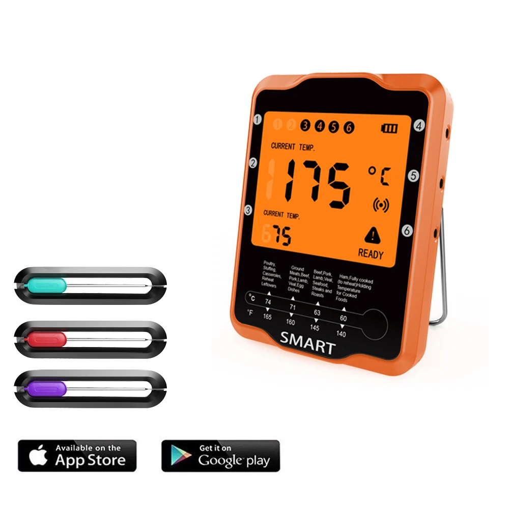 Цифровой термометр для барбекю, умный термометр с большим экраном и беспроводным подключением через приложение
