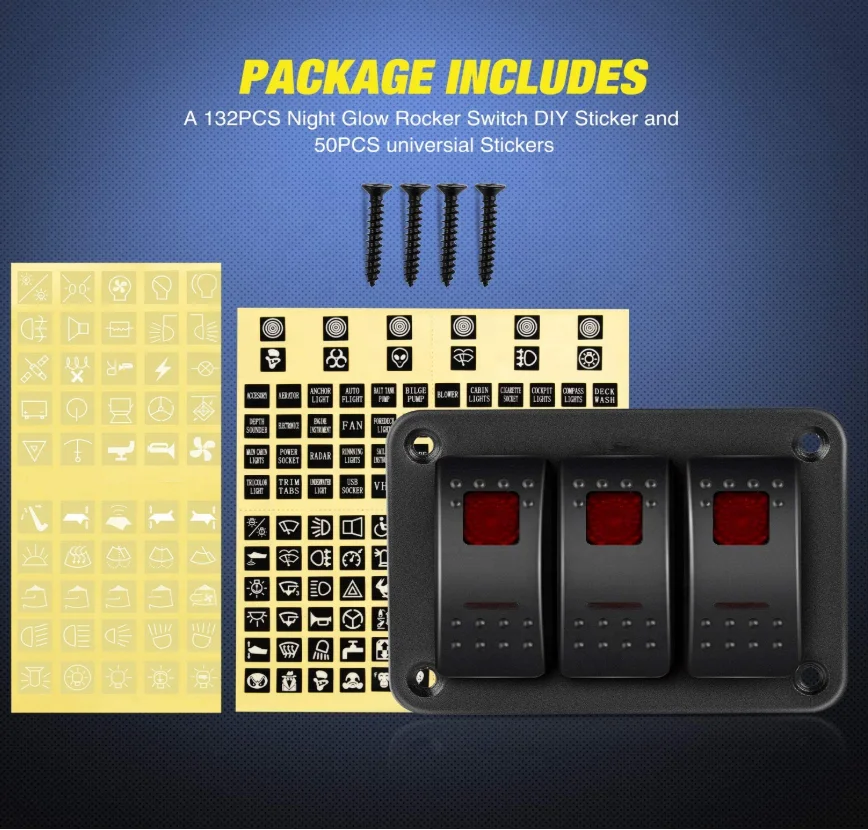 WattBons 3 Gang Marine Rocker Switch Panel  24v Rocker Switch Carling Rocker Switch Panel for Automotive Cars Marine Boats