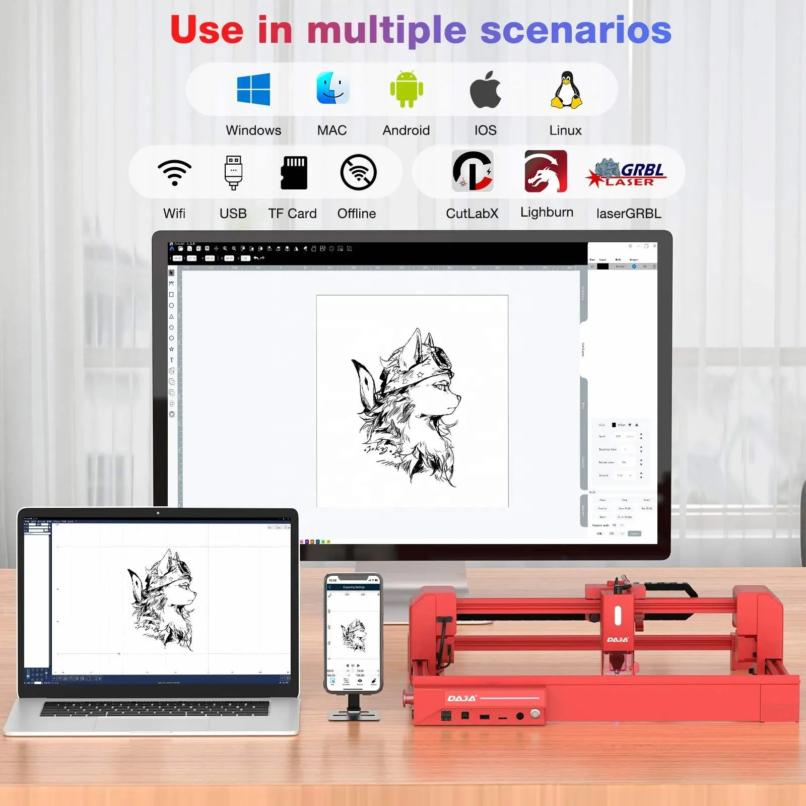 Laser Engraving Machine for Custom on Ceramic Glass and Leather Materials