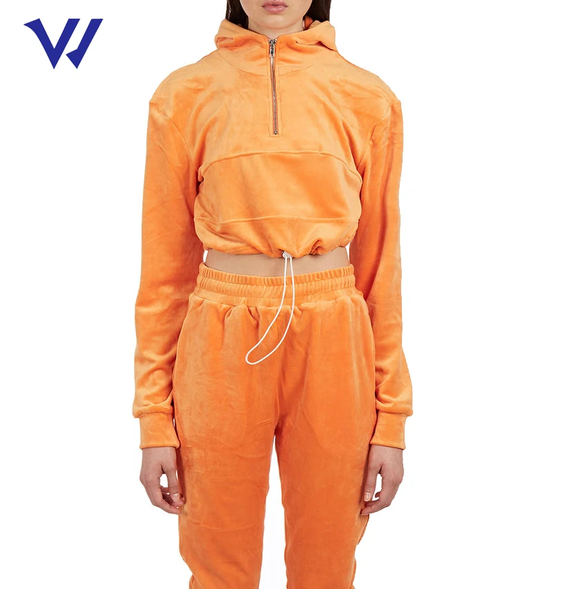 
wholesale hot orange blank velour tracksuit sport for women 