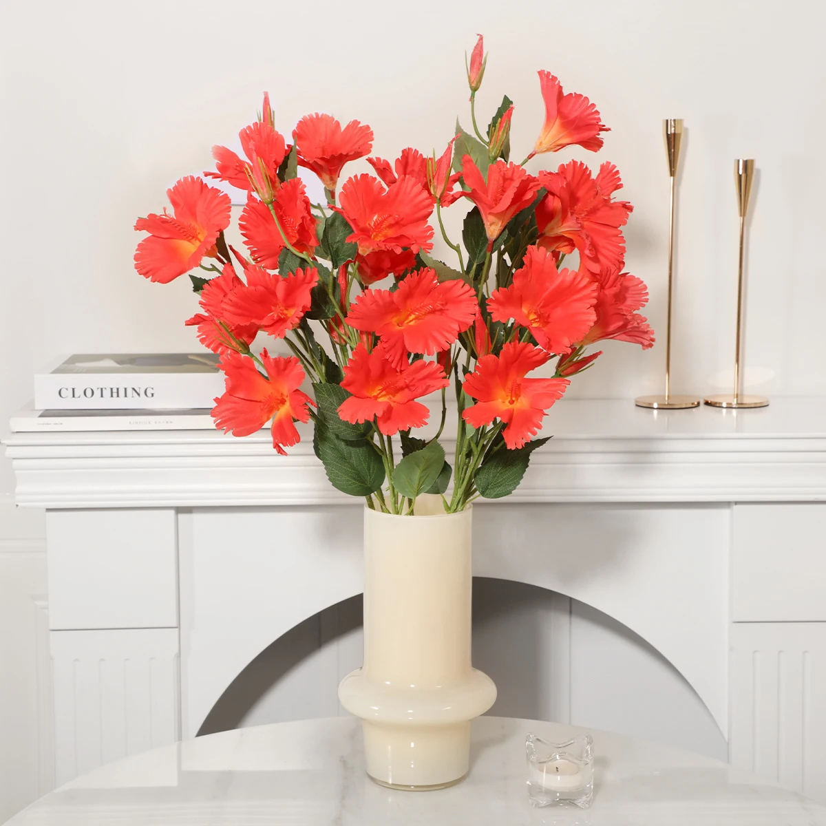 PHCSM-006 Wedding Home Bedroom Decoration Single Stem Artificial Hibiscus Centerpiece Flower