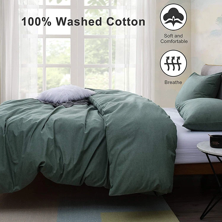 Bedding Set 3 Pcs Queen Size 300tc Pillowcase Washing Cotton Luxury Duvet Cover Set