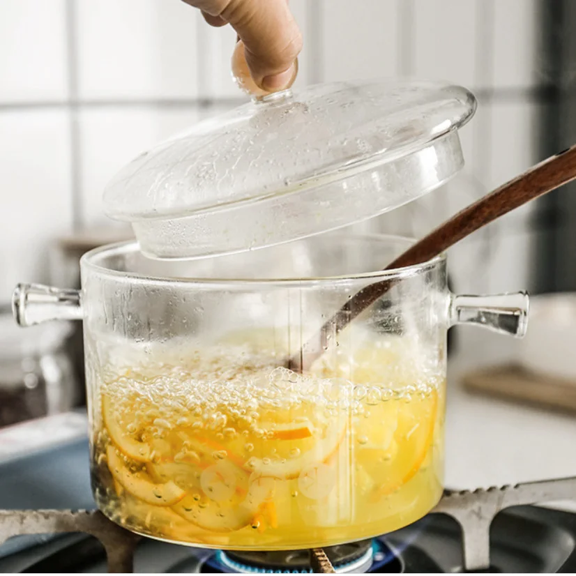 Aeofa transparent pyres heat resistant hi borosilicate glass boiling saucepan cooking pot with glass cover