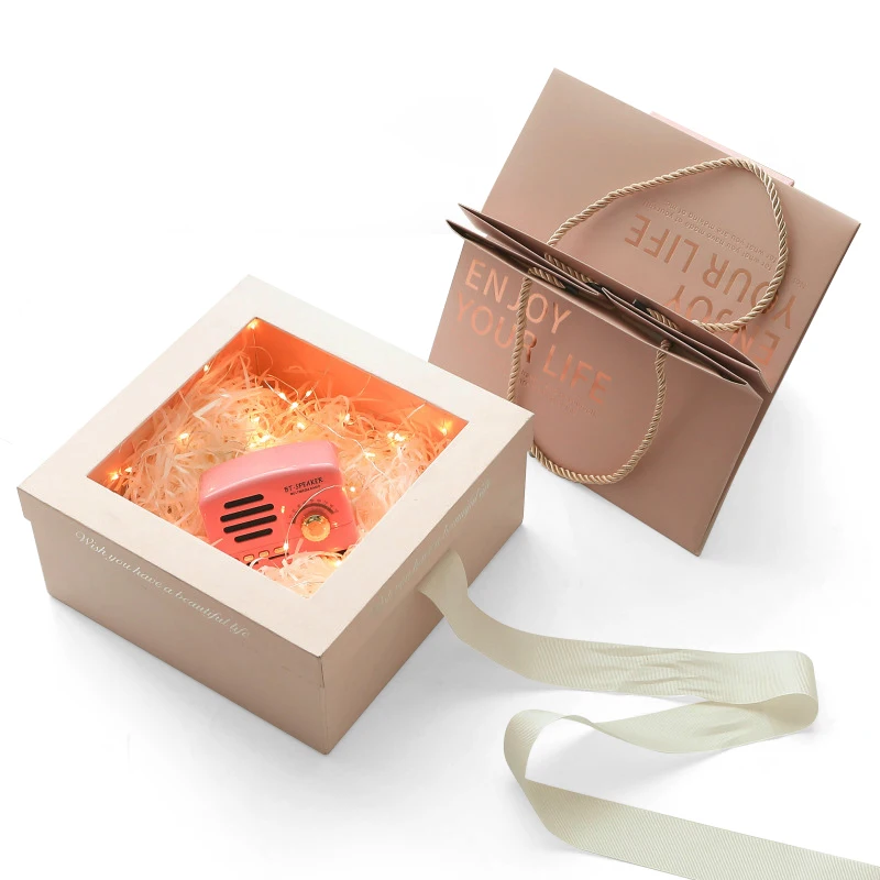 Custom Case and Lid Silk Birthday Party Festival Cosmetic Packing Cardboard Box Gift Packaging with Window