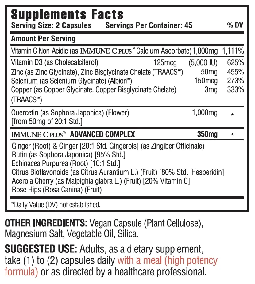 Quercetin Vitamin C Zinc Vitamin D3 Selenium Copper Acerola Ginger Rutin Bitter Orange Rose Hips Echinacea 12 in 1 capsules