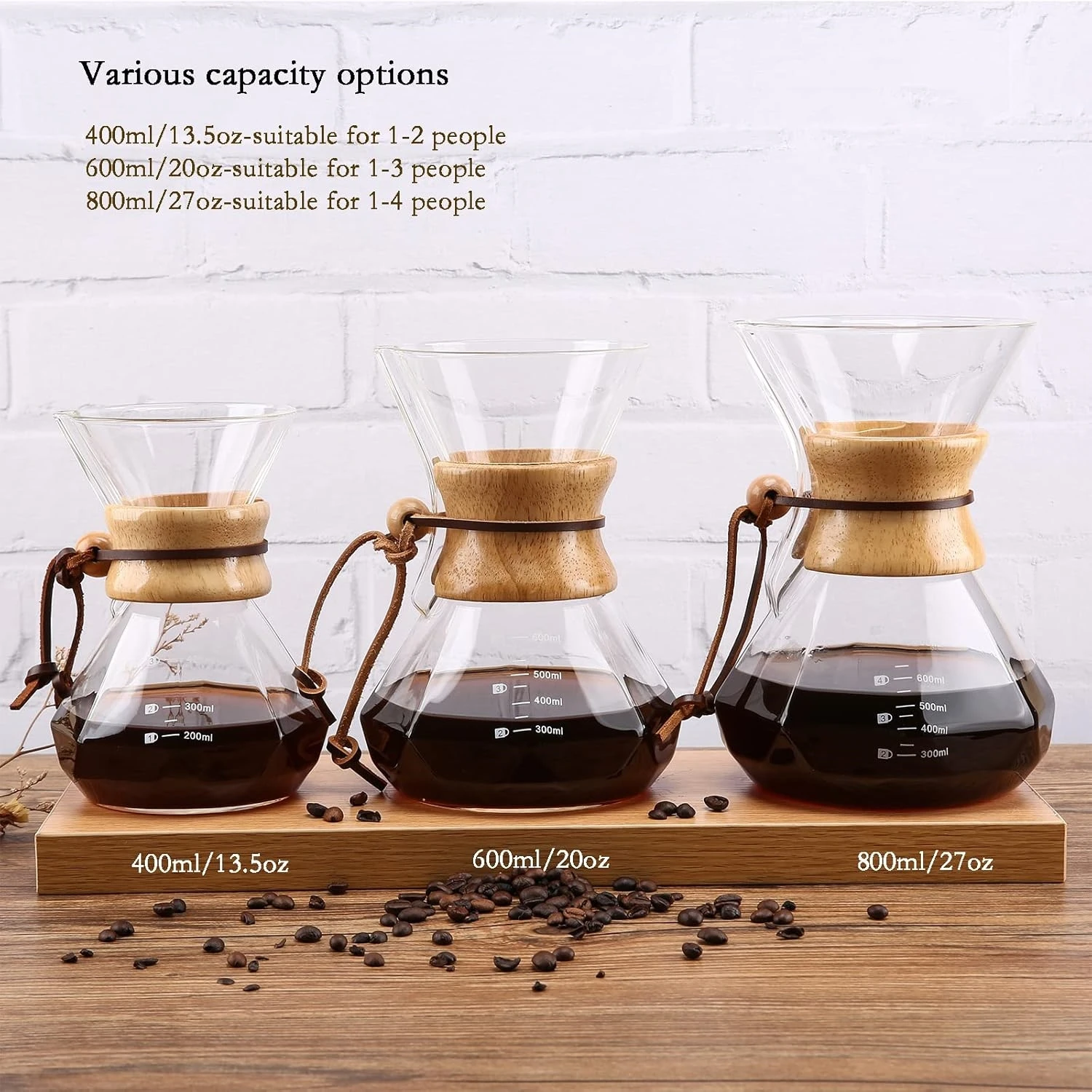 Pour Over Coffee Maker Borosilicate Glass Coffee Carafe Modern Wooden Collar Glass diamond rhomboid Coffee Maker Carafe