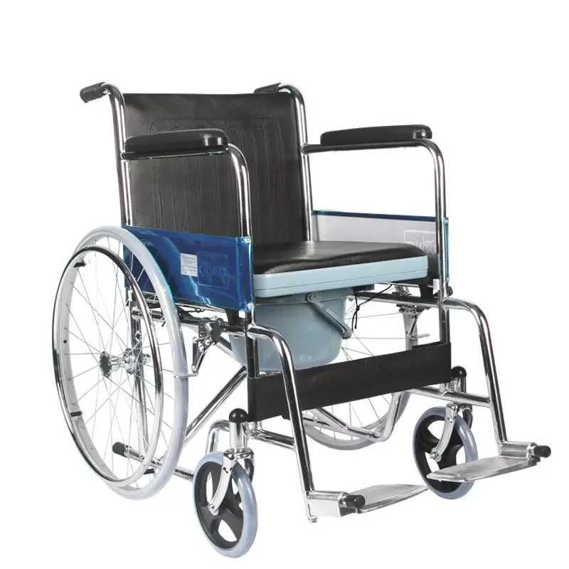 Foldable Standard Steel potty wheelchair with toilet seat Economy Chromed Steel Commode Wheelchair