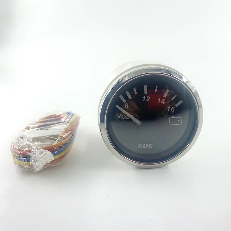 52mm Voltmeter Volt Gauge Meter 24V/16-32V IP 67 SUS 316 Stainless Steel Multi-plug Socket Connection White/black CN;GUA 9-32V