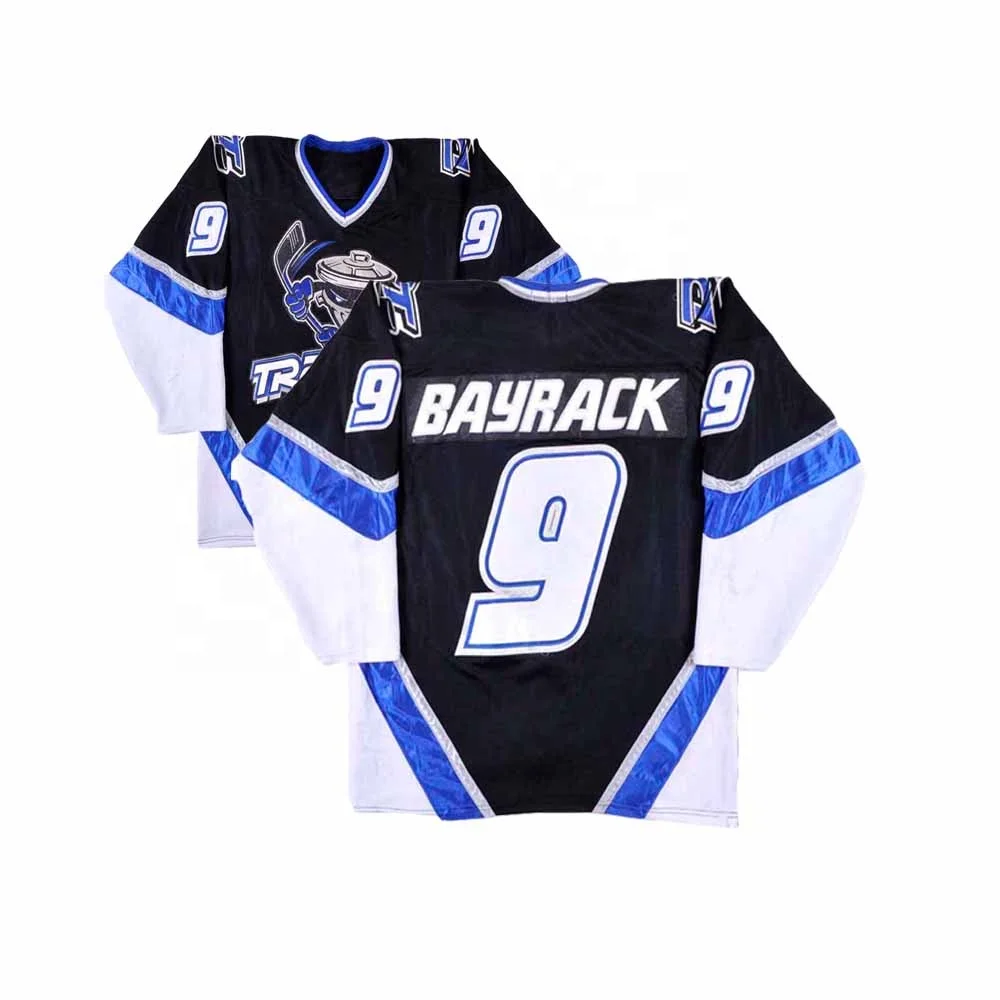 Custom DT  Danbury Trashers 2004-05 Jersey Black White Blue Full Tackle Twill custom hockey Jersey