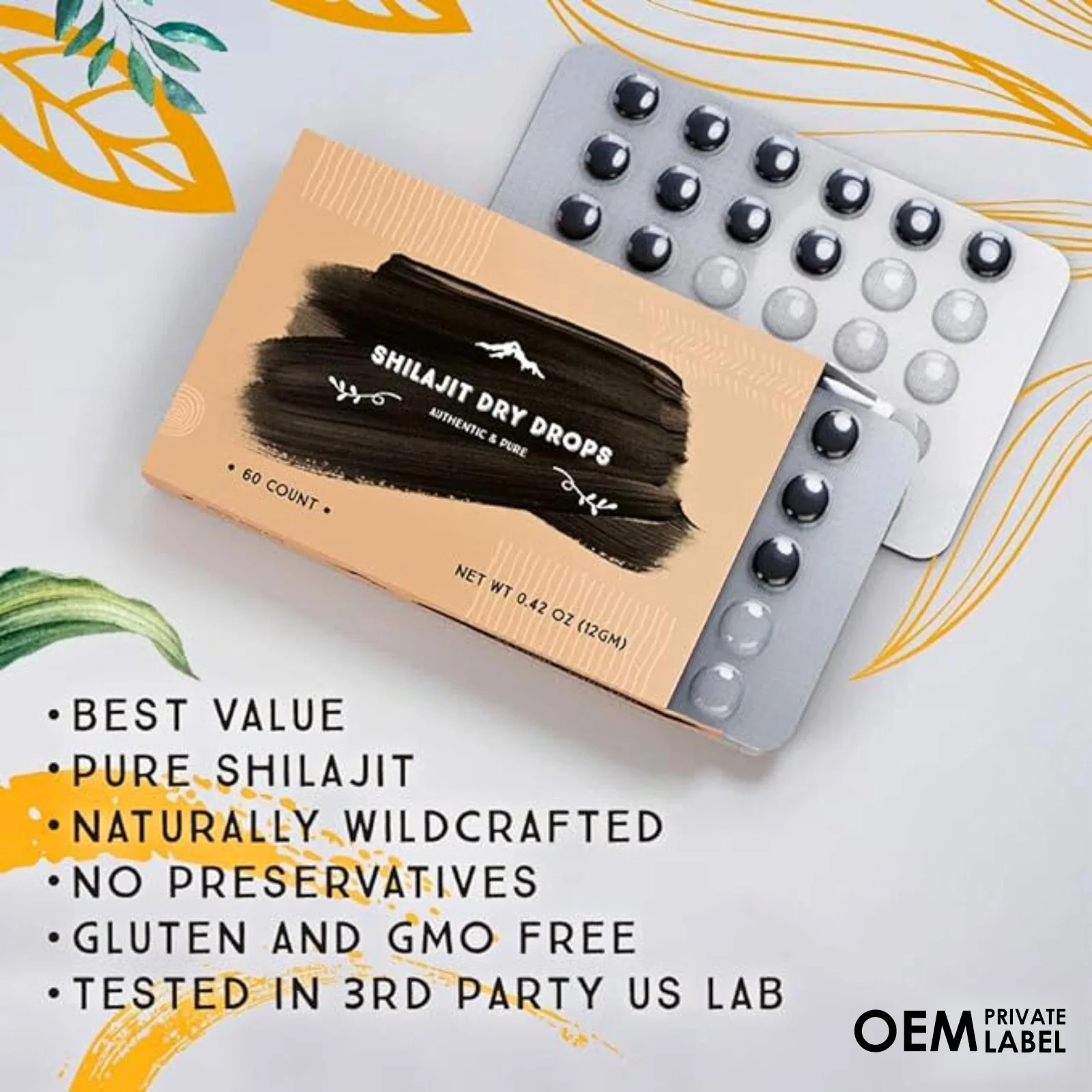 Shilajit Pure Himalay Resin Dry Drops Tablets Pure Natural Shilajit Dry Drops With 85+Trace Minerals & Fulvic Acid For Energy