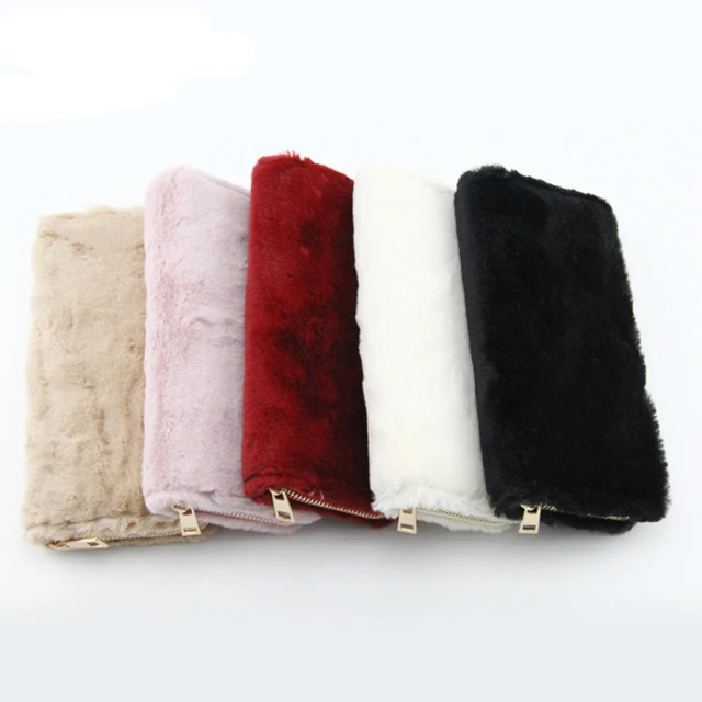 promotional funky girls gold zip long slim passport card  purse fluffy furry wallet