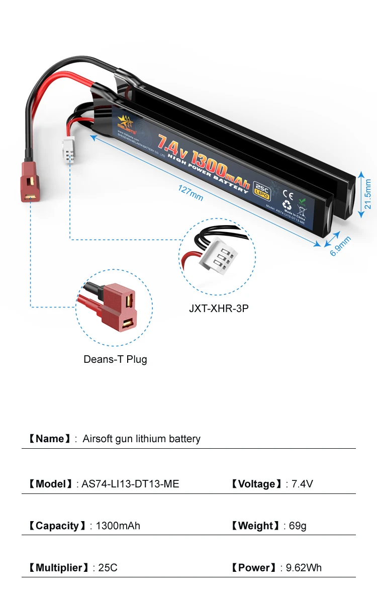 Аккумуляторная литиевая батарея Melasta Airsoft 1300mah 2s 7 4 v 15c 25c Lipo Battery с разъемами T Plug