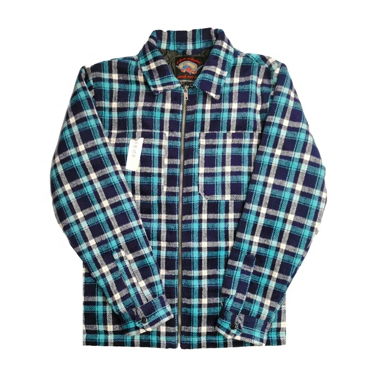 OEM clothing manufacturer wholesale zip up plaid flannel jacket for men