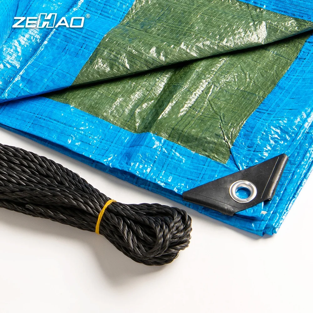 Zehao China Manufacturer 60g Blue/green Anti-UV Tarp With PP Rope And Rustproof Aluminum Eyelet PE Tarpaulin