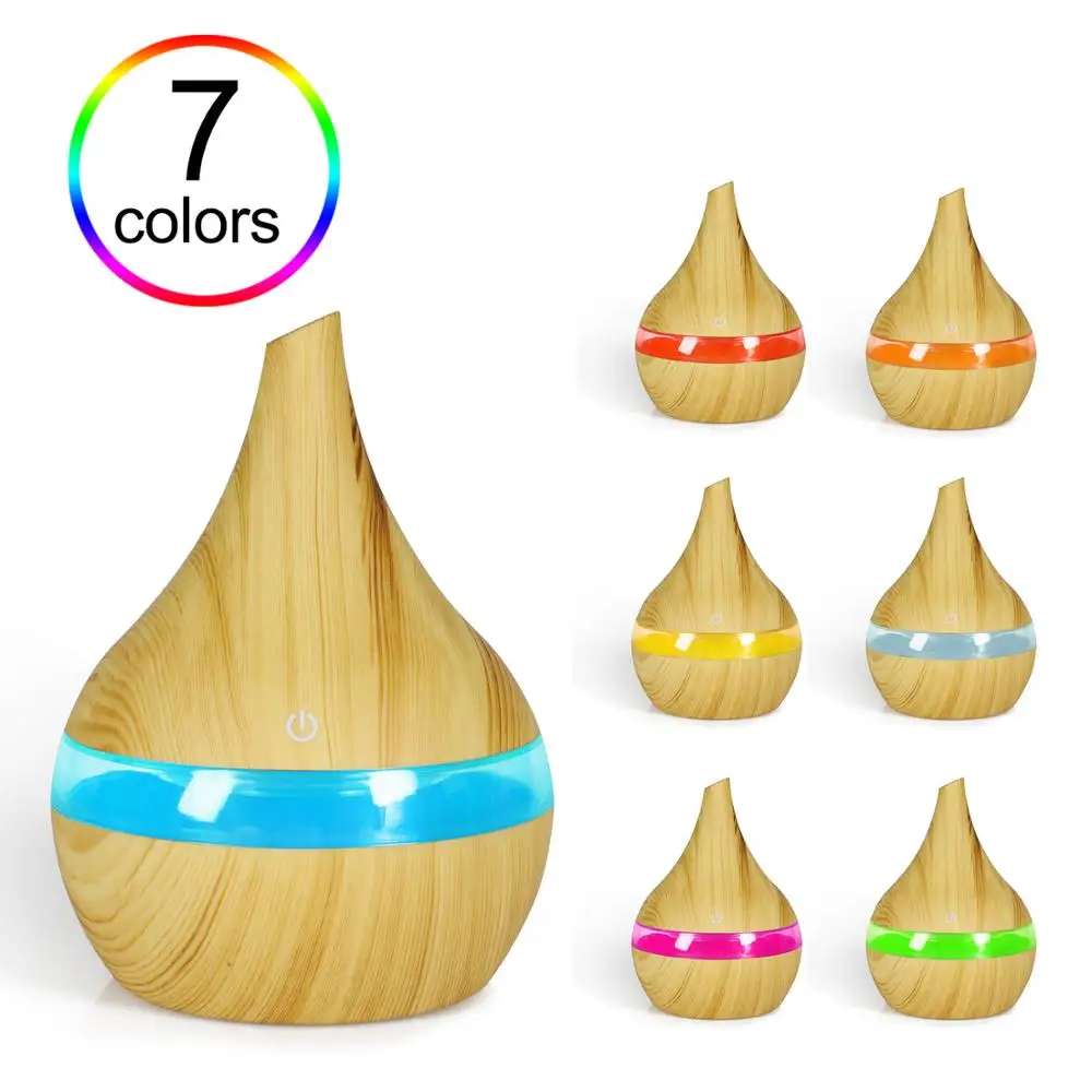Best Seller 300m Mini Wood Grain Aroma Diffuser  with 7 LED colors usb Humidifier for travel / home / office