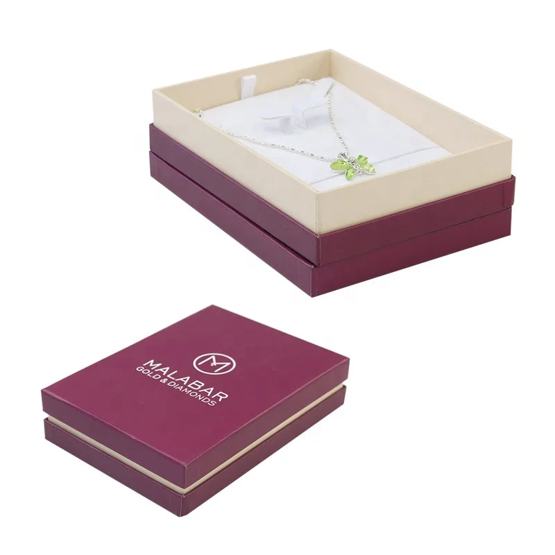 offset customized printed Red Cardboard Two Pieces Packer white velvet Inlay Jewelry Packaging gift paper Box