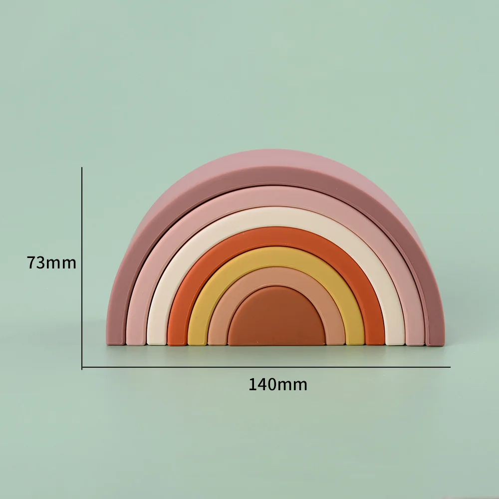 Rainbow Silicone Stacking Puzzles Toys Building Blocks for kids Educational Baby Stacker Nesting Puzzle Block