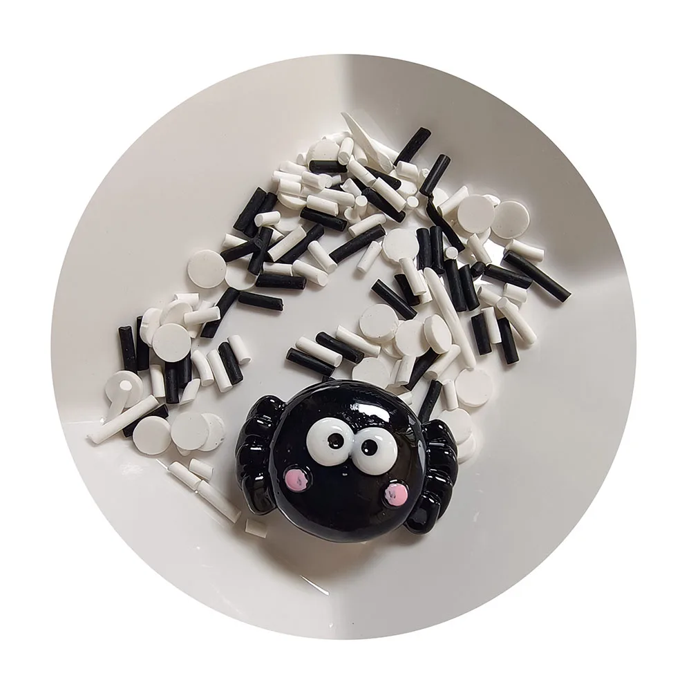 Halloween DIY Slime Fillers Cute Black Spider Face Clay Sprinkles 3D Art Sculpture Black Resin Bead Charms Halloween Packaging
