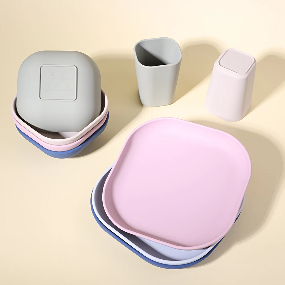 Baby 3pcs Set Safe Silicone Tableware Set Children Dining Plate Water Cup Kids Feeding Training Dishes Set BPA Free
