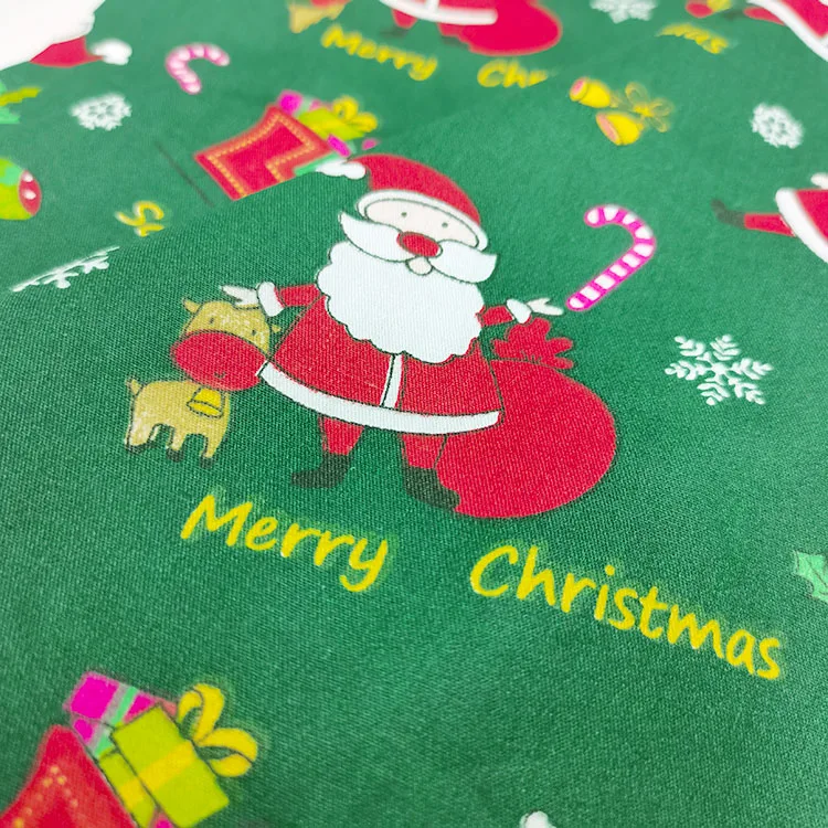 New Arrival Organic Cotton Woven Fabric Christmas Twill Decorative Fabric Santa Printed Pure Cotton Fabric