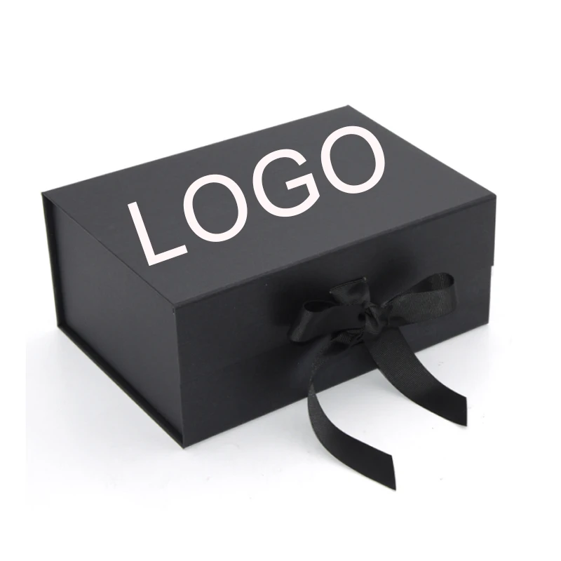 custom logo luxury foldable package printed large gift black folding mailer magnetic paper shipping packaging box with ribbon