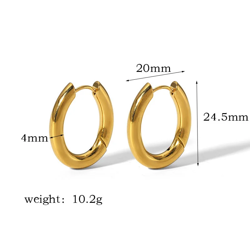 Minimalist 18k Gold Plated Oval U Shaped Hoop Earrings Waterproof Chunky Geometric Stainless Steel Huggie Earrings for Women