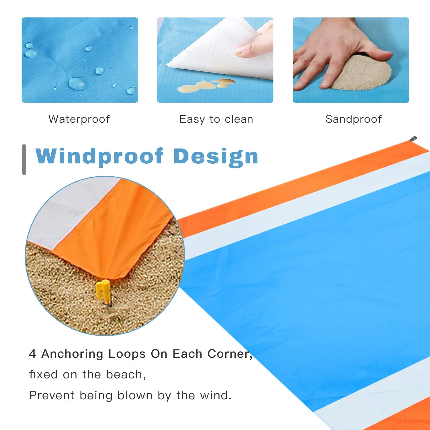 Foldable Large Waterproof Sand proof Beach Blanket set,Sand free Beach Mat Oversized Lightweight Portable Pocket Picnic Mat