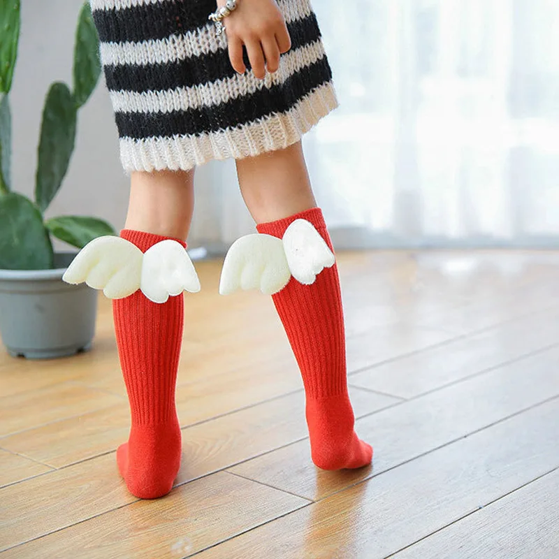 OEM Baby Cotton Knee High Socks Toddler Short Girl Cartoon Angel Wing Anti-slip Socks Kids High Elastic Custom Logo Floor Socks