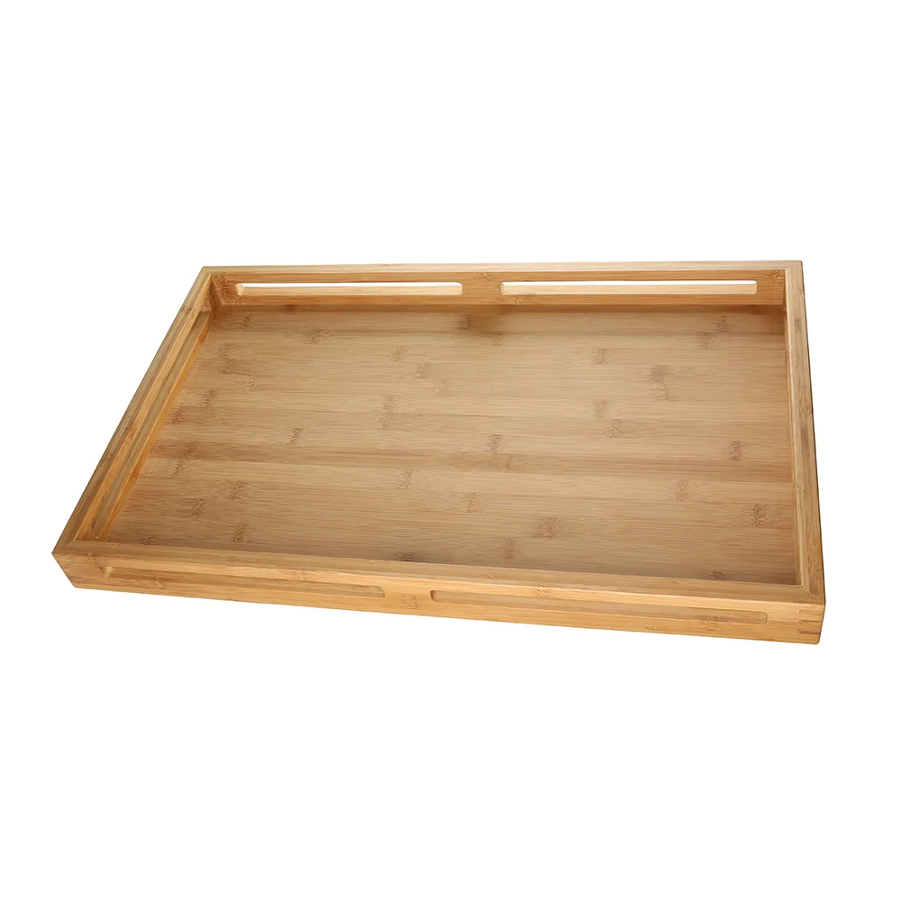 Restaurant Food Service Ottoman Coffee Table Decor Bed Tray Rectangle Extra Big Large Hollowed Handles Bamboo Wood Serving Tray