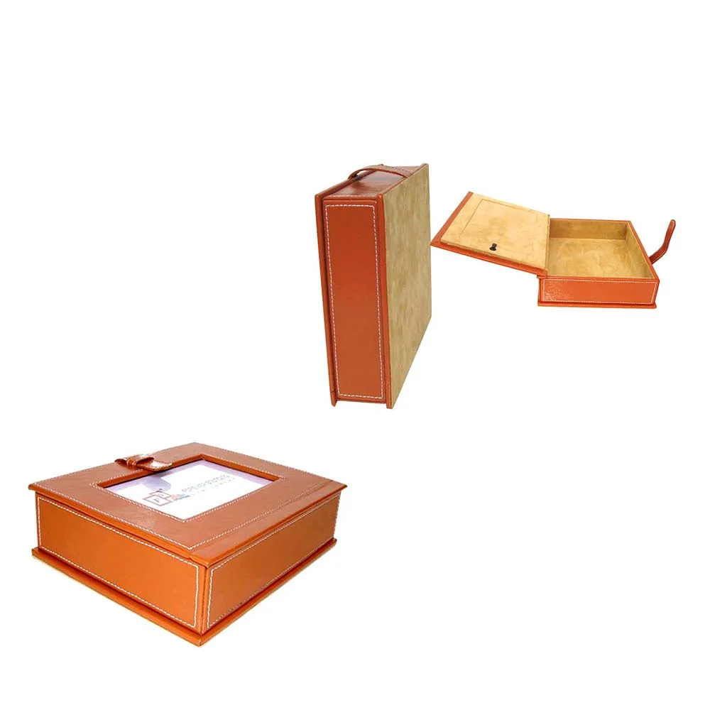 PinkStore Wholesale Custom Handmade High-Quality Luxury Photo Storage Box With Window Custom Leather Album Box