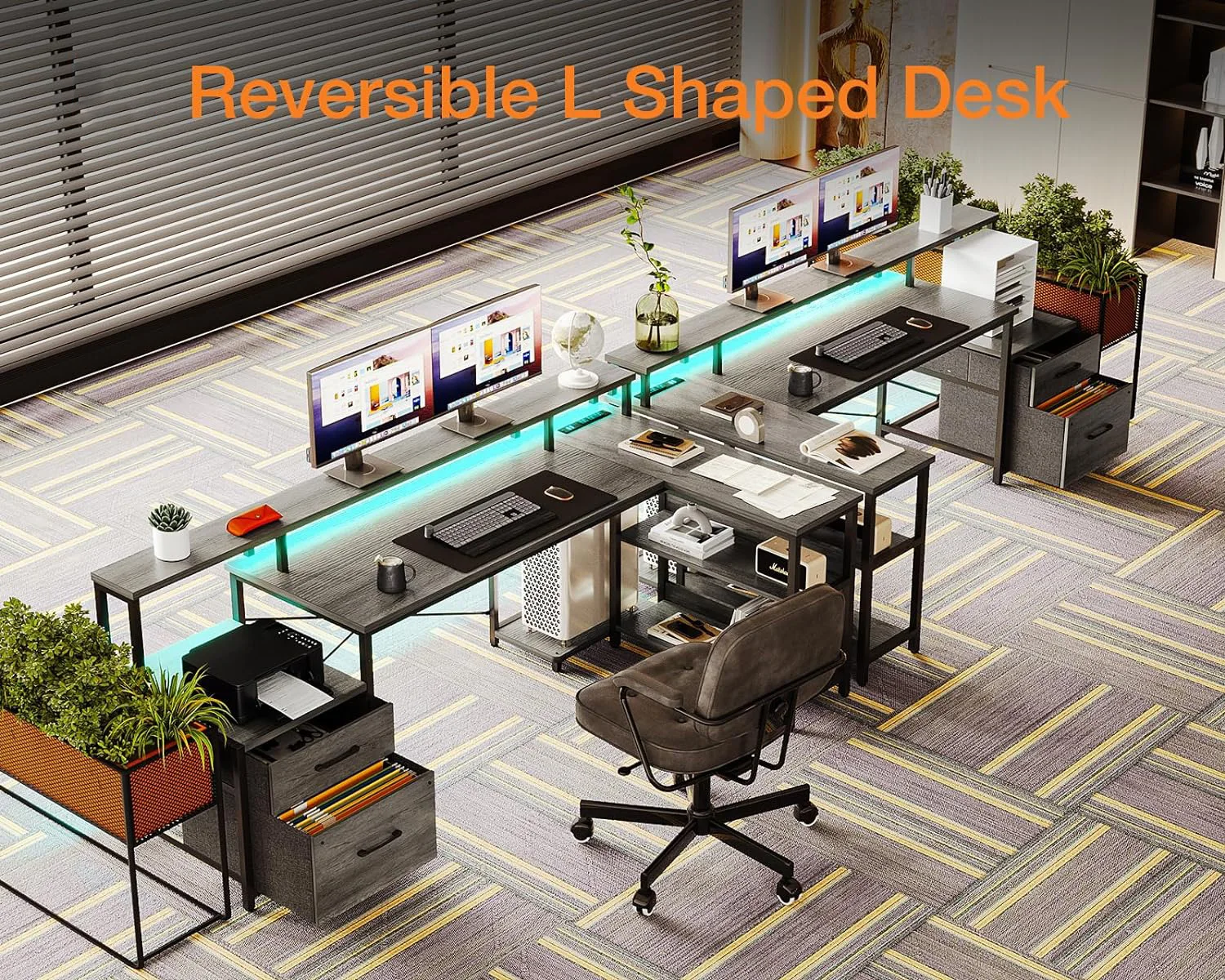 High Quality Wholesale Gaming Desks L Shaped With Led Lights Computer Desk Full-sized Monitor Shelf L Shaped Gaming Table