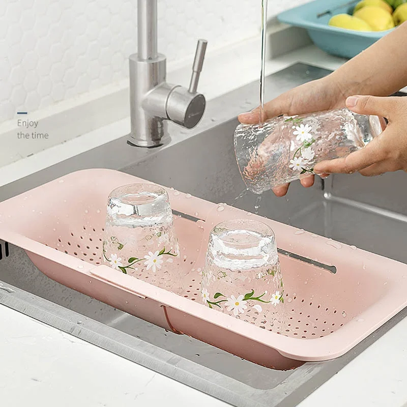 Foldable Dishes Drying Rack Shelf Sink Drain Basket Collapsible Colander Kitchen Extendable Strainer Bathroom Storage