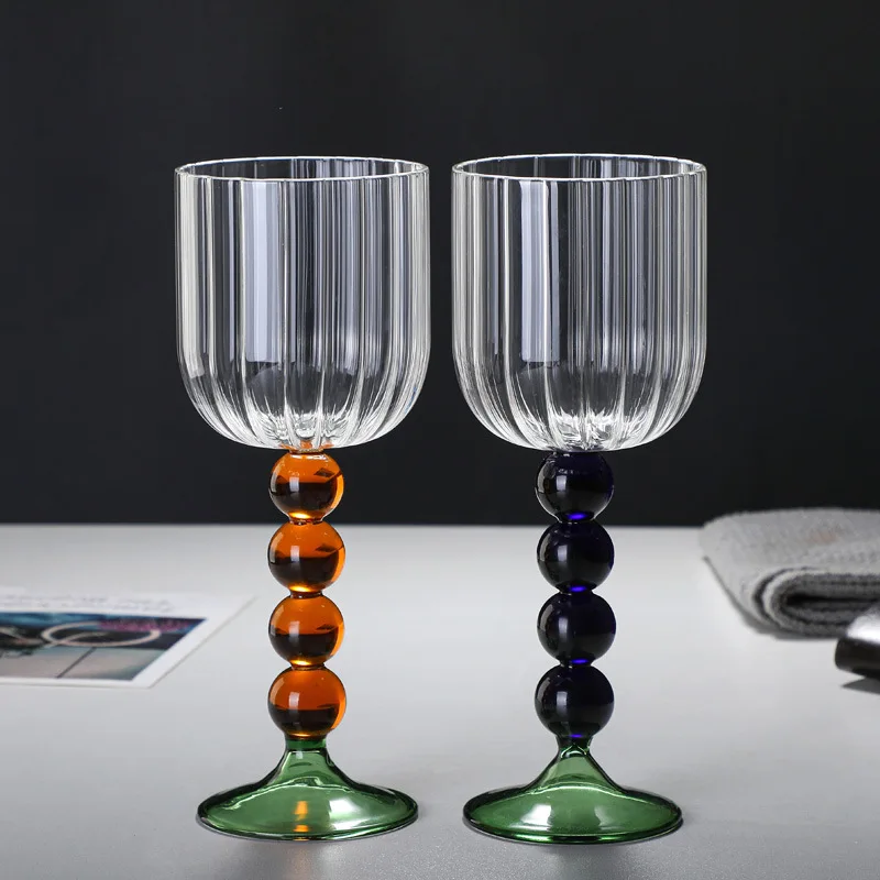 Manufacturers hand blown high borosilicate glass red wine glass drinking cup vertical stripe cup