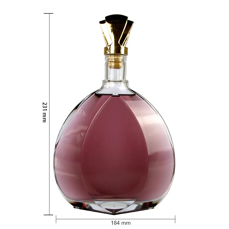 Unique Design 1000ml Large Capacity Empty XO Whiskey Liquor Glass Bottle With Cork