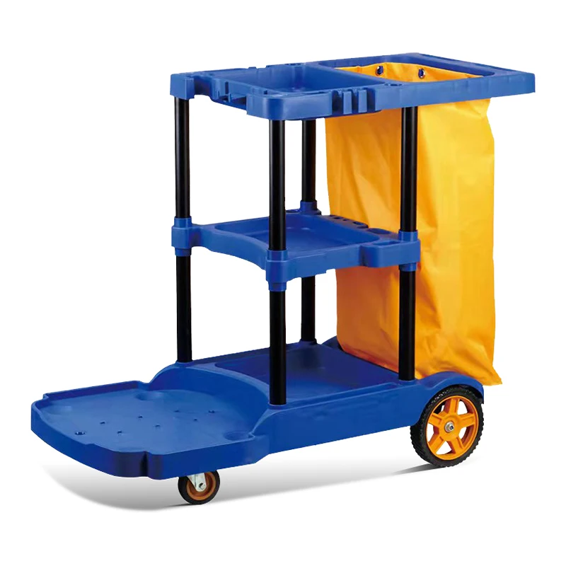 Factory wholesale fashion design multifunctional hotel housekeeper plastic blue cleaning trolley/service trolley