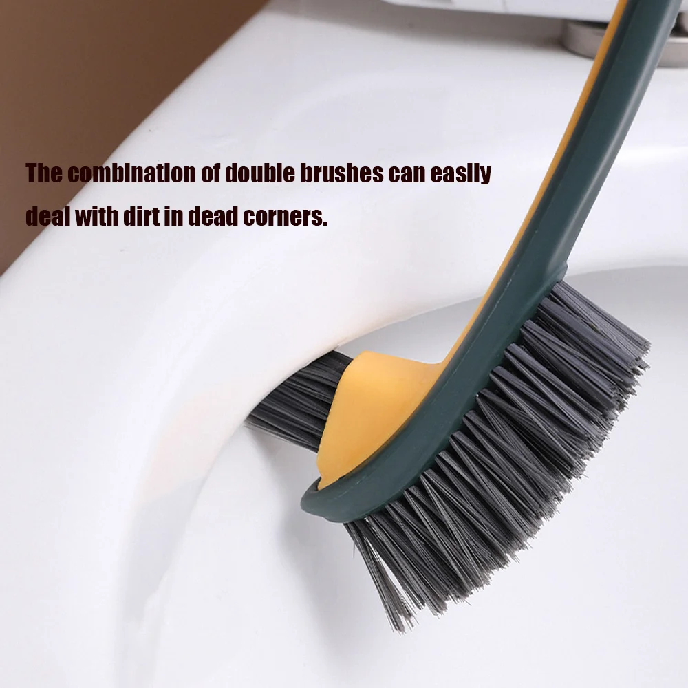 2-in-1 Eco-Friendly TPR Toilet Cleaning Brush Long Handle PET Holder with Double-Sided Brush Disposable Design Toilet Cleaning
