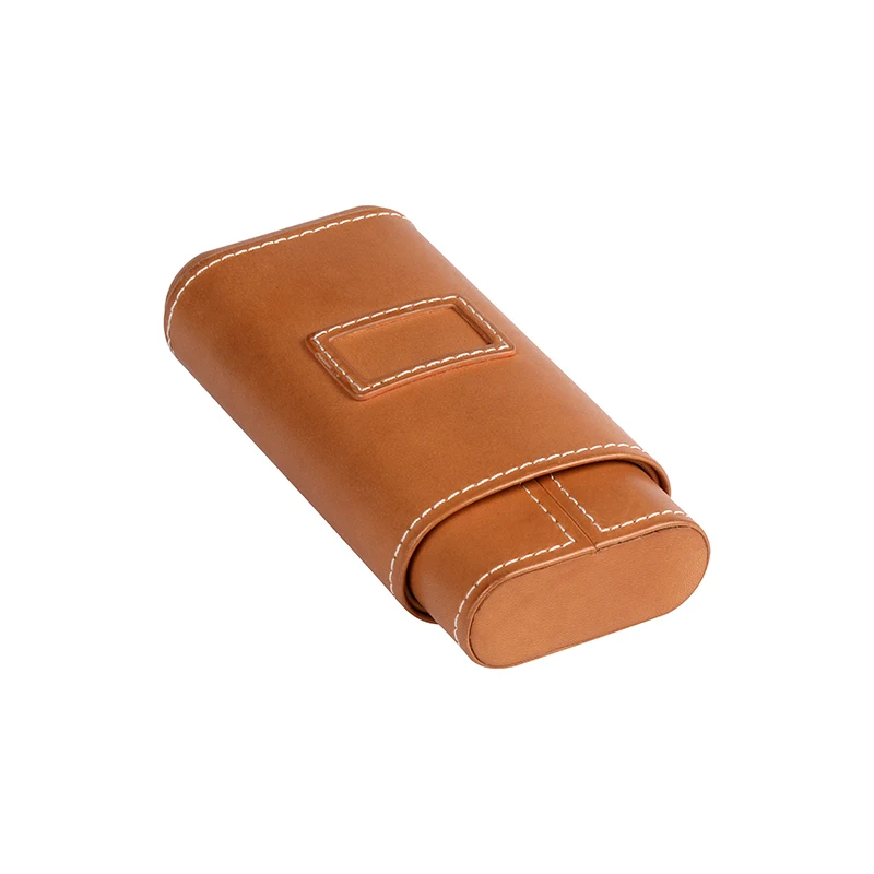 Factory Custom Portable Genuine Luxury Leather Cigar Cabinet Case Travel Leather  Humidor Bag