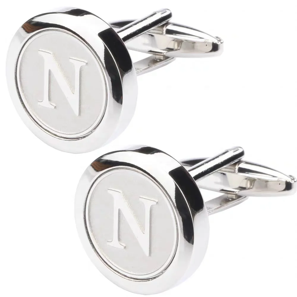 Mens Classic Initial Cufflinks 26 Alphabet A-Z Letter Business Wedding Stainless Steel Engraved Cufflinks for Gift and Party