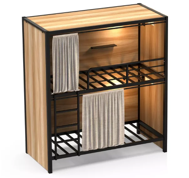 Modern design metal hostel and hotel bedroom dormitory double loft bunk bed for youth hotel hostel