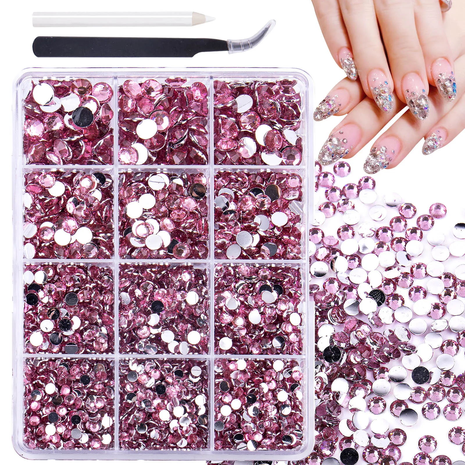 Destly 12 grid Nail Art Rhinestones Wax Pencil Tweezers Kit Crystal Glass Rhinestone Flatback Manicure Diamond