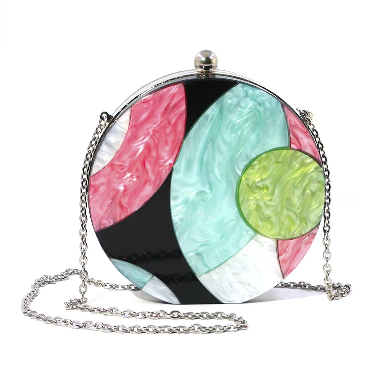 Circular marble acrylic wedding handbag evening party purse geometric clutch bags