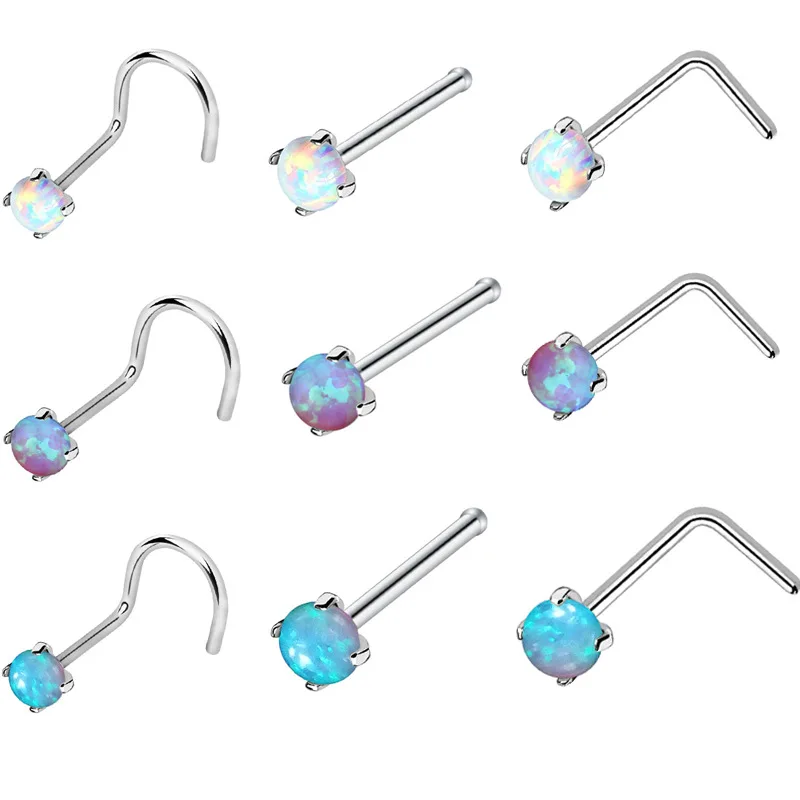 3Pcs Pack Multi Function Piercing Opal Nose Studs Pin  Rings
