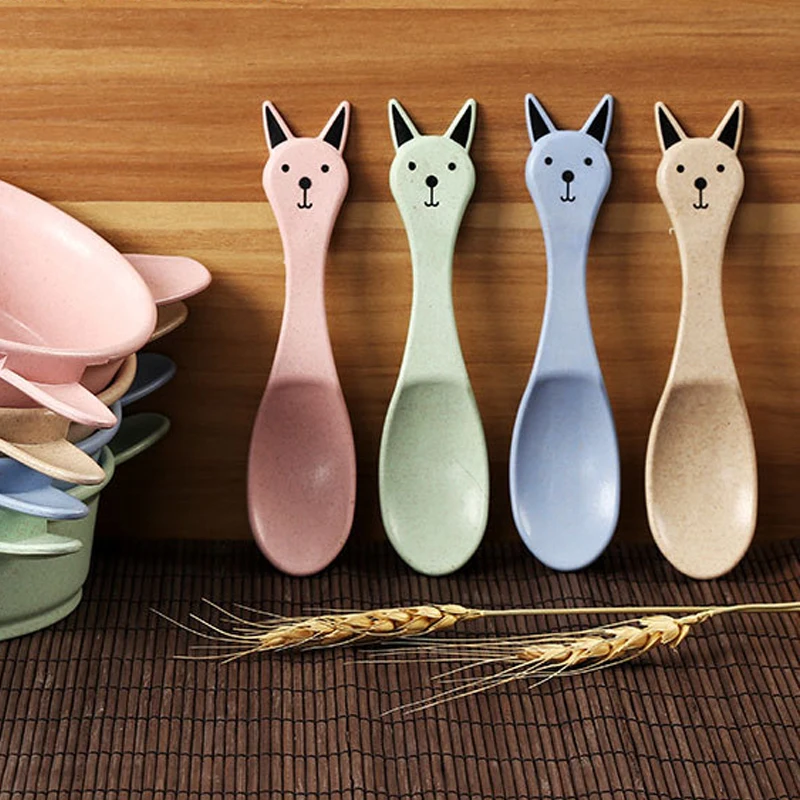 Reusable flatware kids baby bowl spoon tableware children wheat straw cutlery set